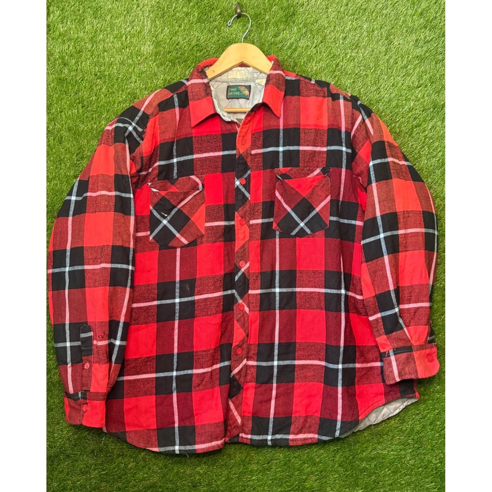 Vintage Pine Grove Quilted Flannel Shirt Jacket Red Black Plaid XXL Mens